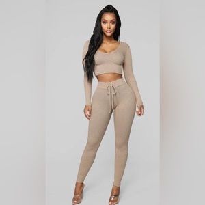Fashion Nova Wanderlust Crop Top Hoodie and Leggings in Taupe XS